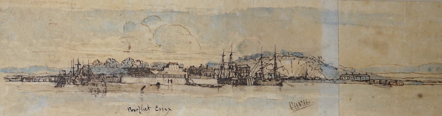Richard Henry Nibbs (1860-1893), ink and watercolour, 'Purfleet, Essex', signed, 9 x 33cm